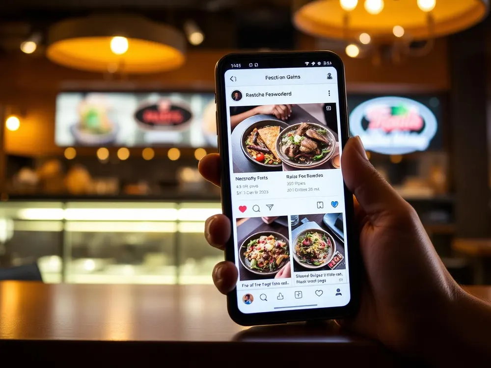 Restaurant marketing dashboard with social media campaigns on smartphone