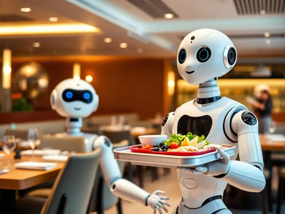 Service robot delivering food in a restaurant